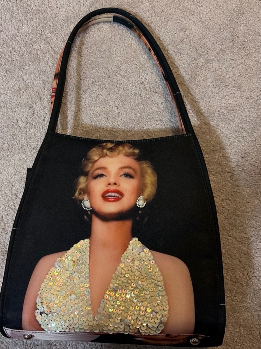 Black Sequin Portrait Shoulder Bag